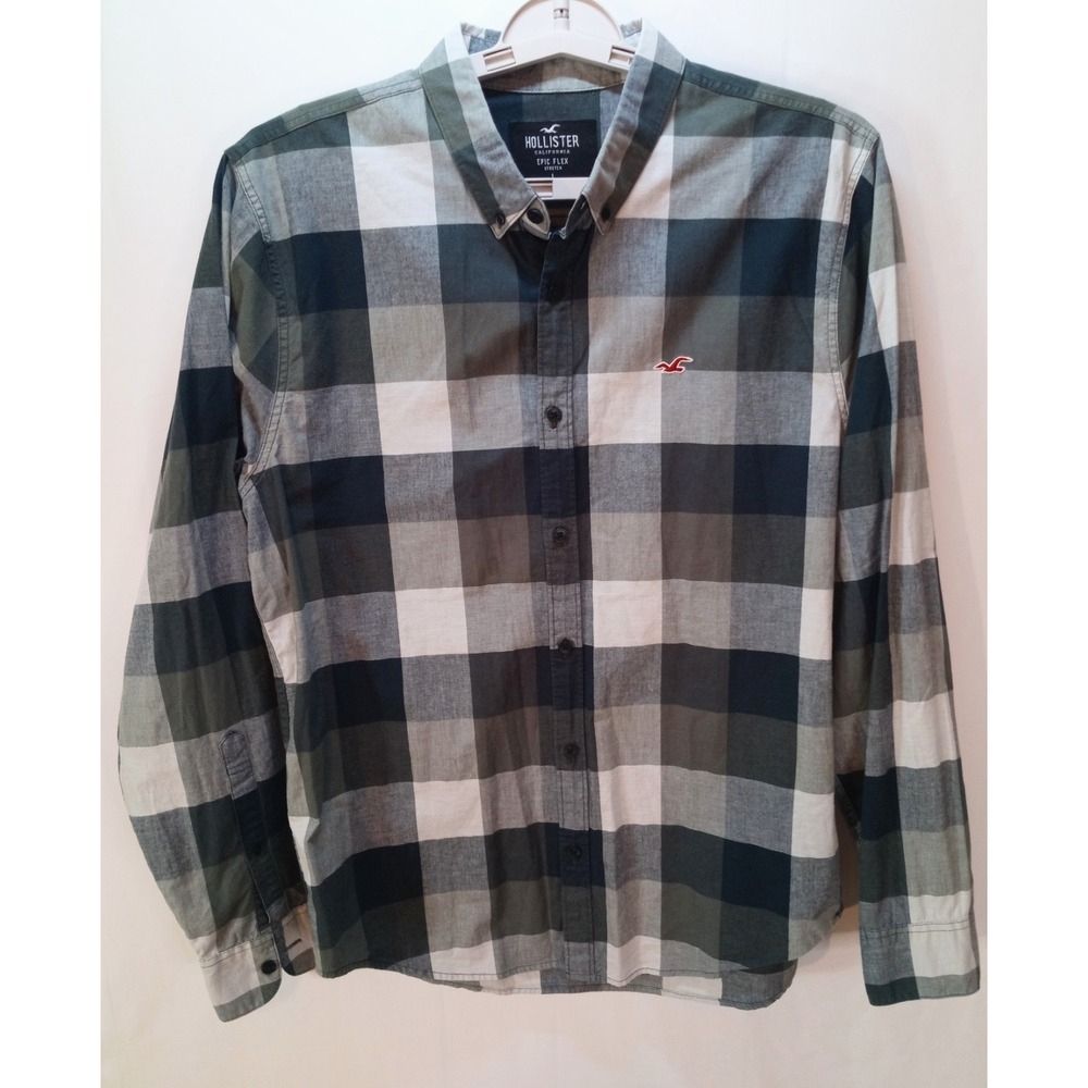 Hollister Epic Flex Stretch Men's Long Sleeve Button Down Shirt, Large,‎ Plaid - Picture 1 of 5